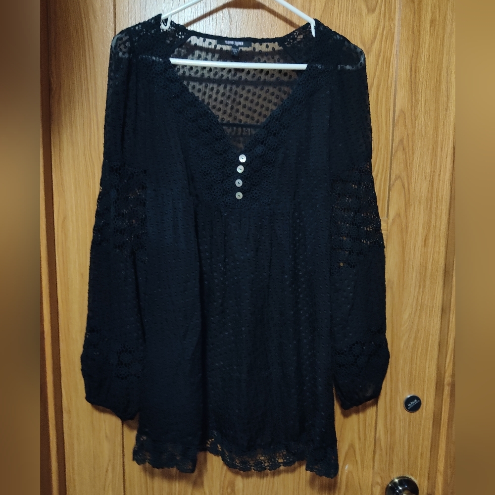 Daniel Rainn Sheer Boho Peasant Top or Cover-Up Size Small EUC